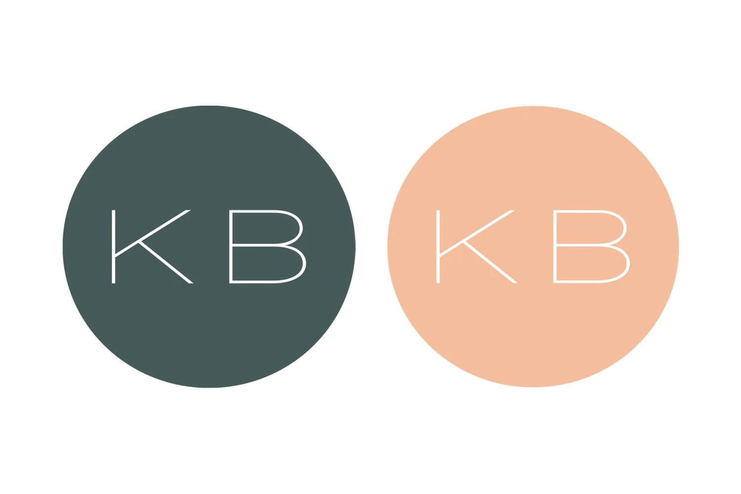 Two circles with the letters 'KB' inside, one dark teal and one peach, positioned side by side.
