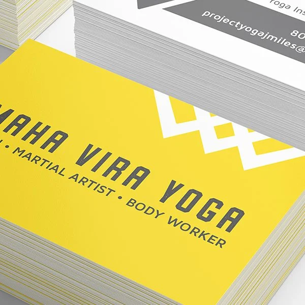 Yellow business card for Yaha Vita Yoga, a martial artist and body worker.
