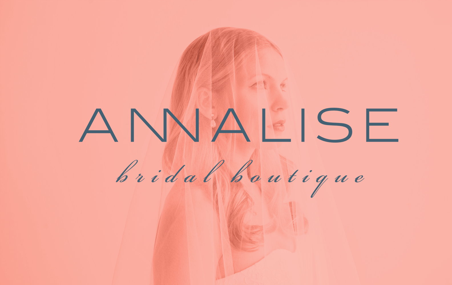 Brand logo for Annalise Bridal Boutique with a profile of a woman in a wedding dress and veil on a pink background.