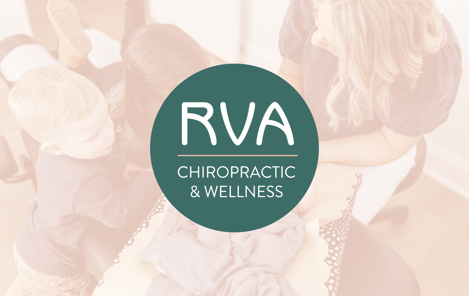 Logo for RVA Chiropractic and Wellness with a background image of a chiropractor adjusting a patient's shoulder, seen from above.