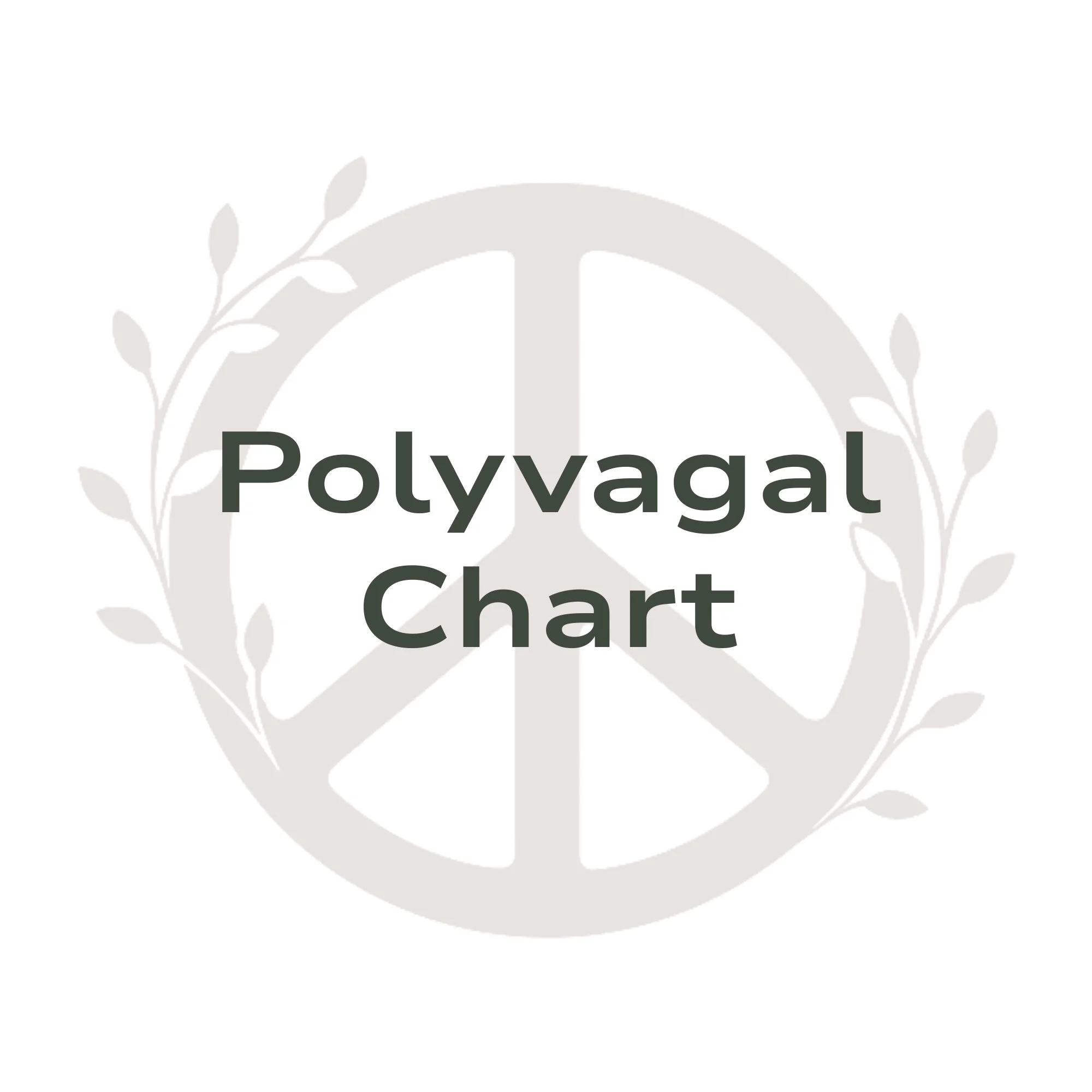 Cover page of a polyvagal chart with a peace sign and leafy branches in the background.