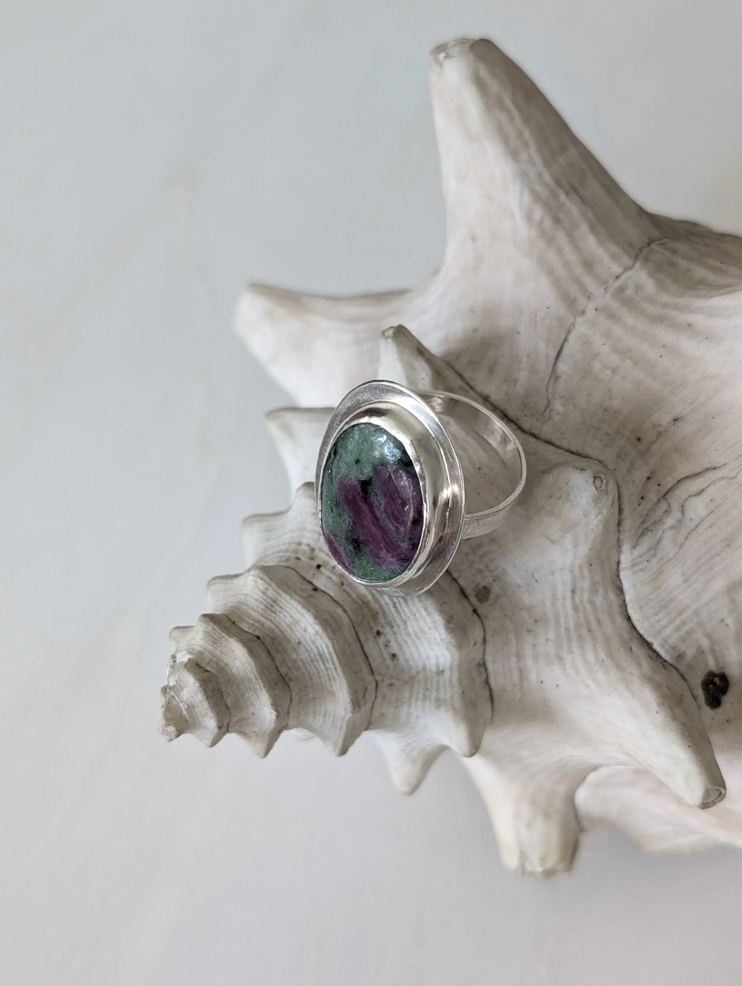 Sterling Silver Bezel Set Ruby Zoisite Ring