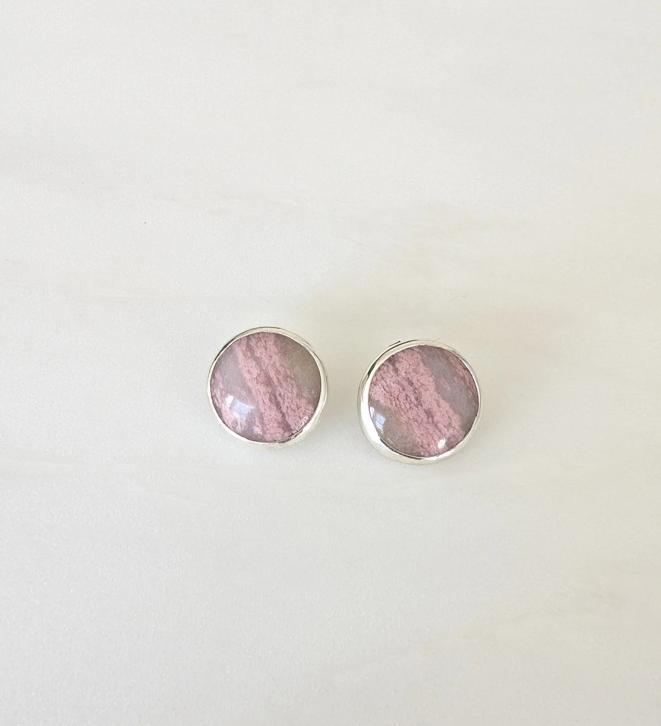 Sunrise Rhodonite Bezel Stud Earrings
