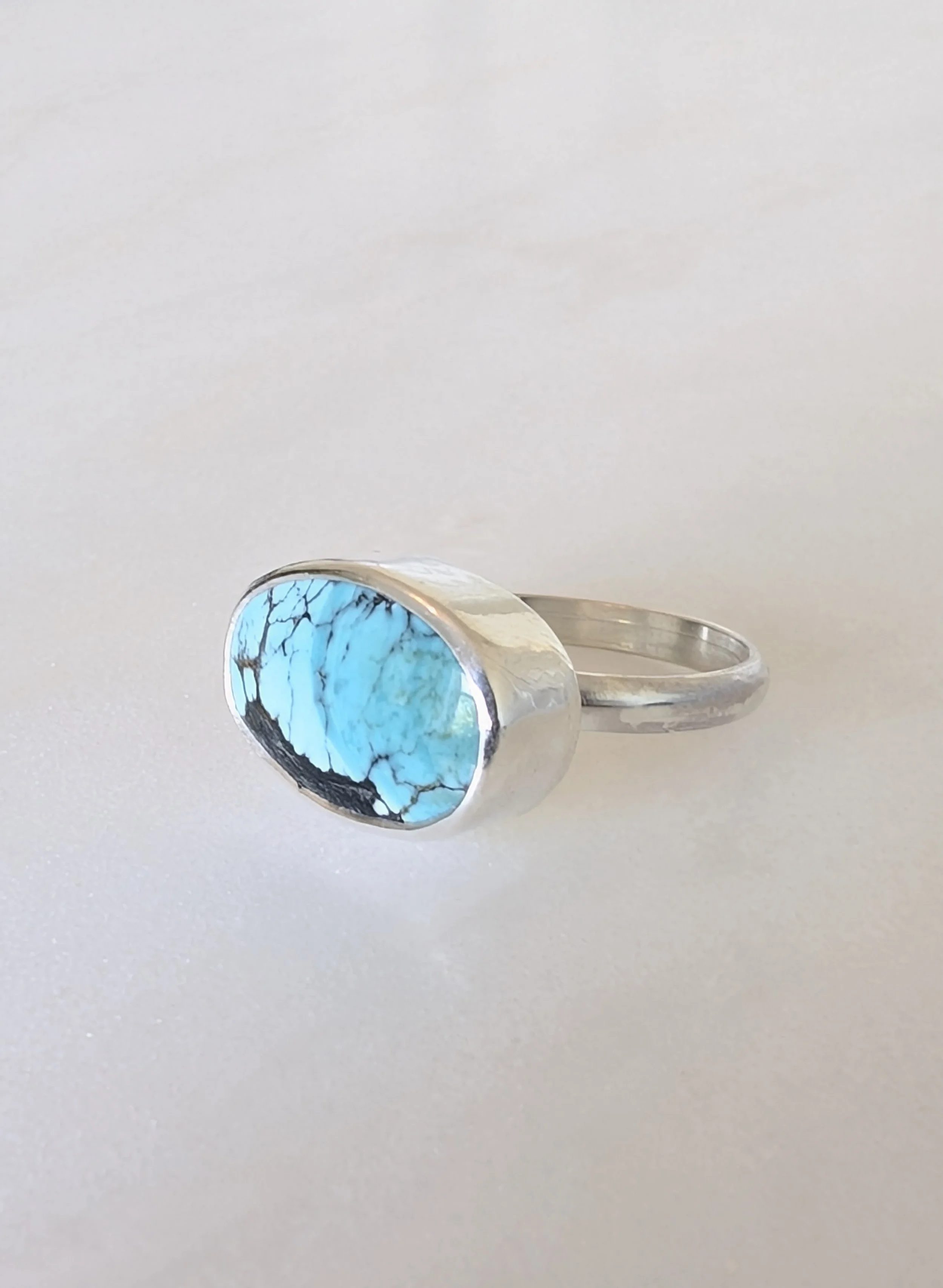 Sterling Silver Bezel Set Hubei Turquoise Ring