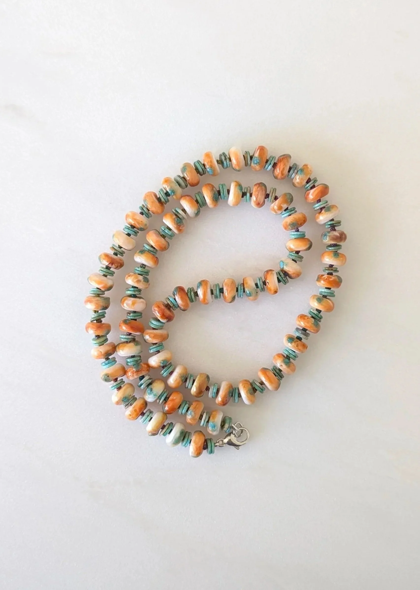 Spiny Oyster and Turquoise Knotted Necklace