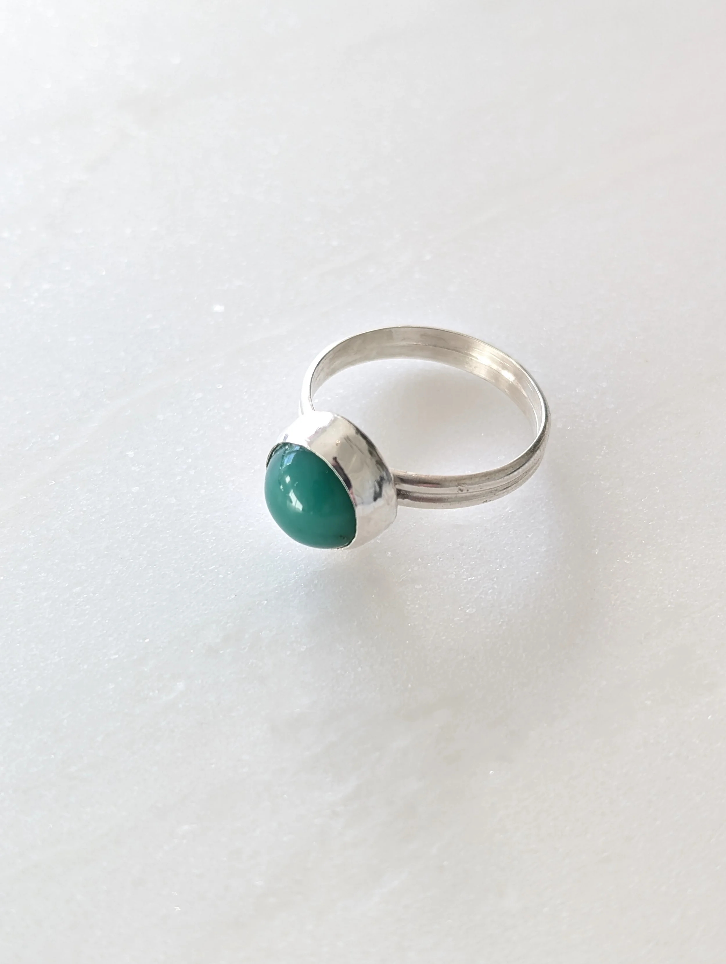 Bezel set Chrysoprase and Sterling Silver Ring