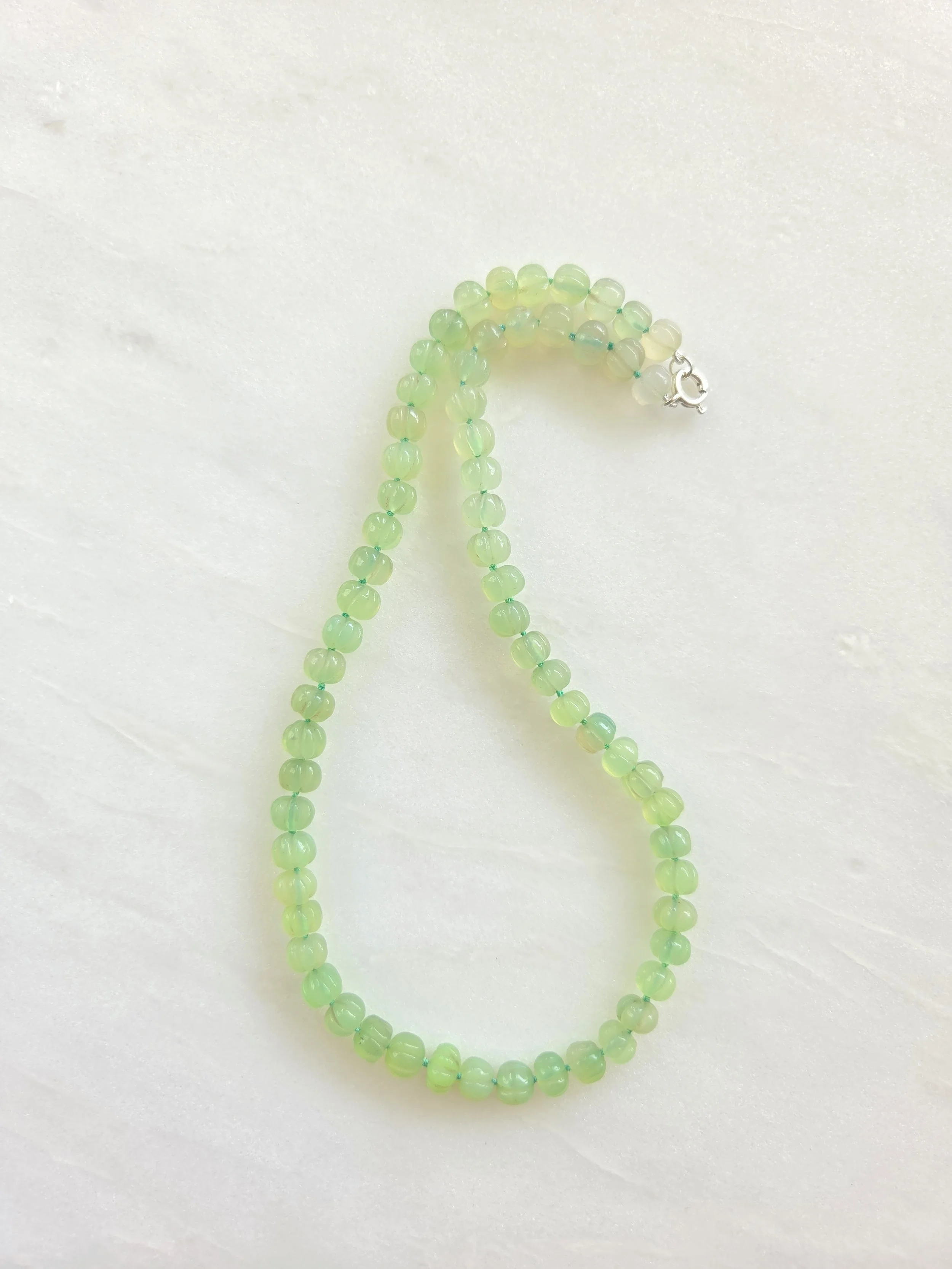 Knotted Carved Ombré Prehnite Necklace