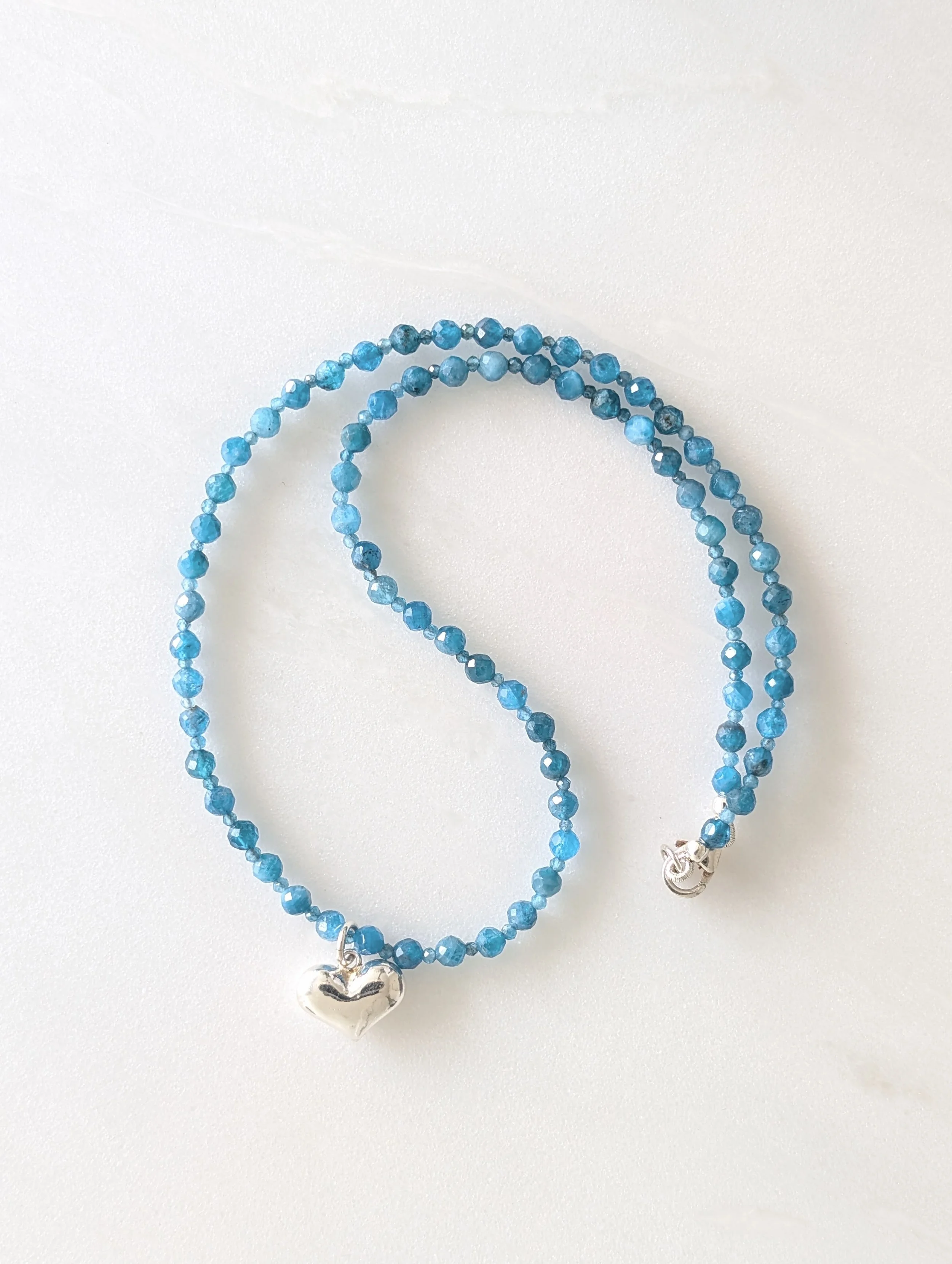 Apatite and Sterling Silver Heart Pendant Necklace