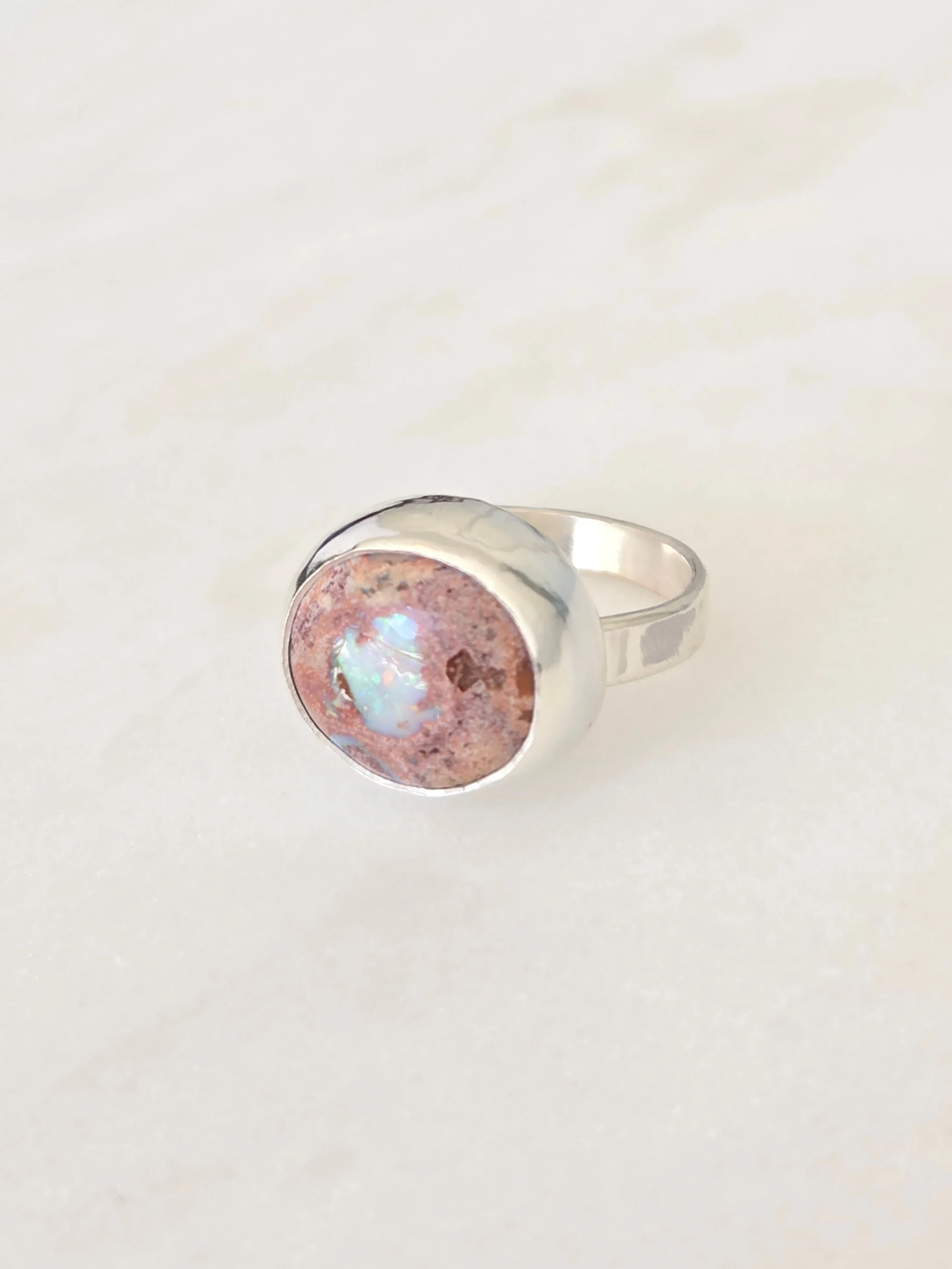 Sterling Silver Bezel Set White Cantera Opal Ring