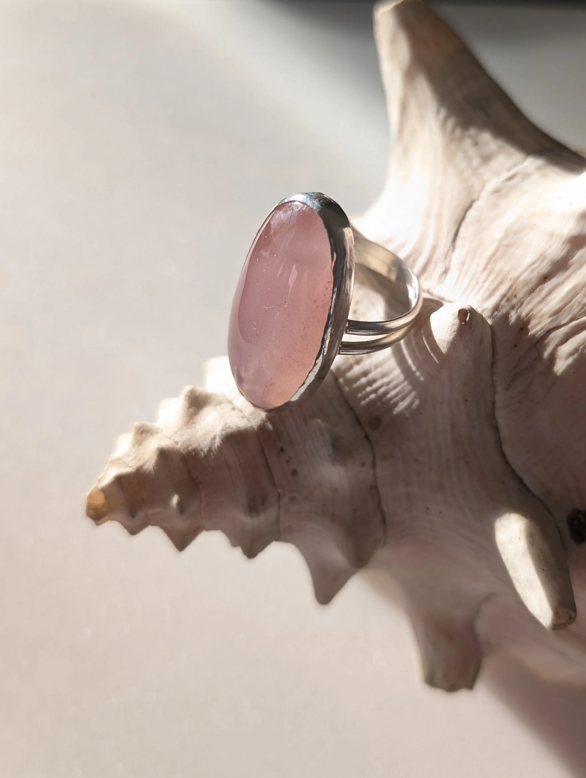 Sterling Silver Bezel Set Pink Chalcedony Ring
