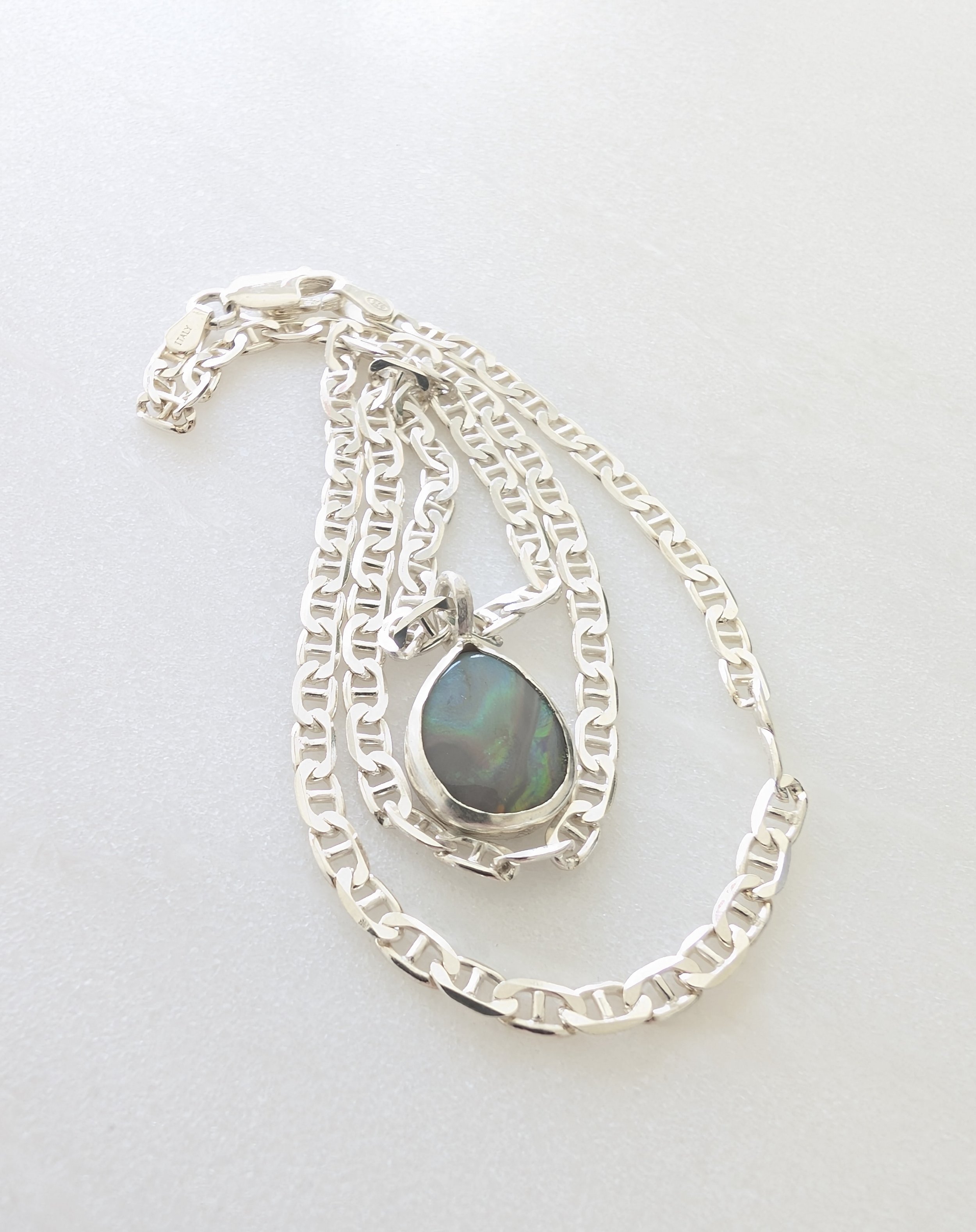 Bezel Set Opal Pendant Necklace