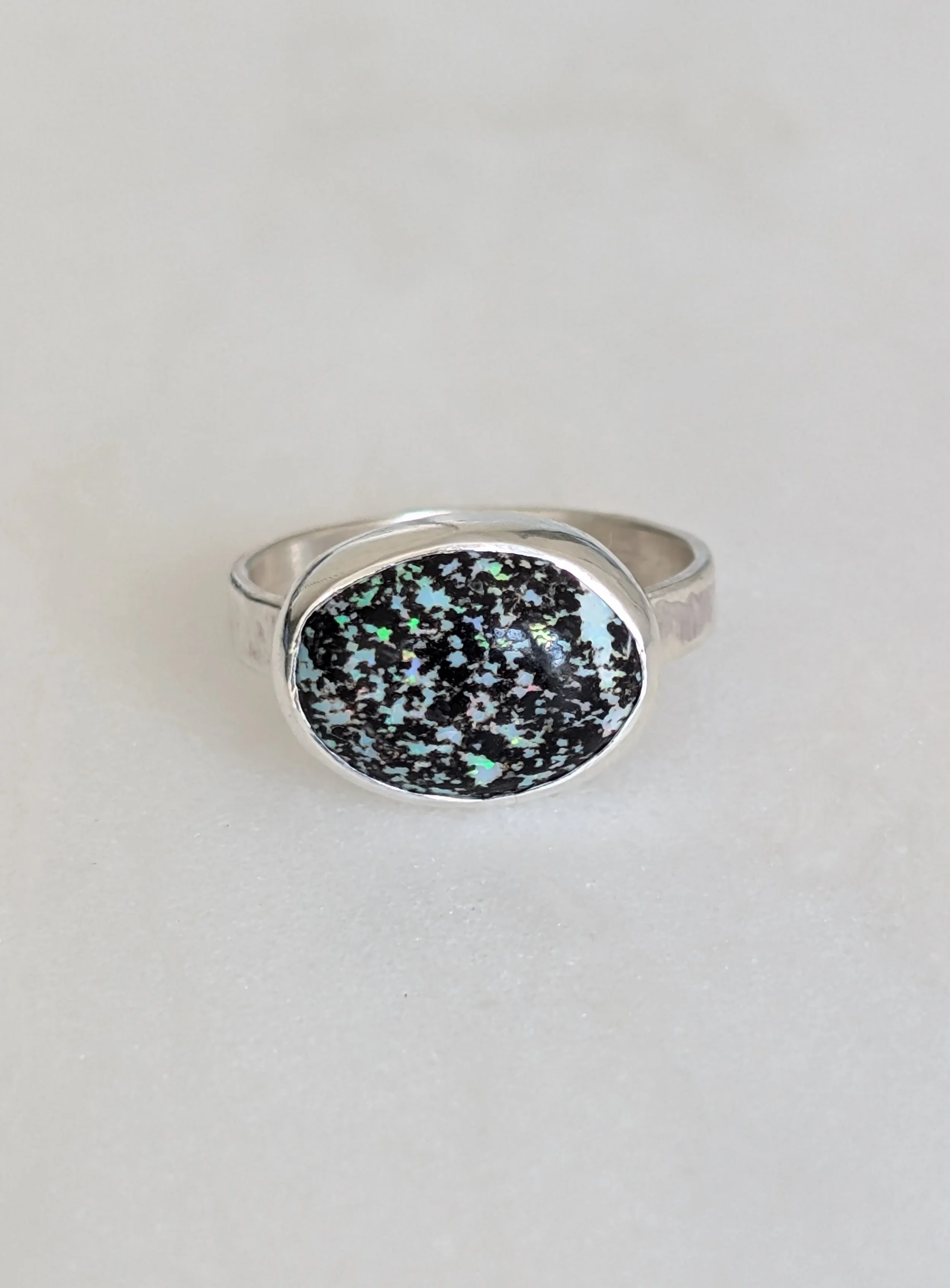 Sterling Silver Bezel Set Leopard Opal Ring