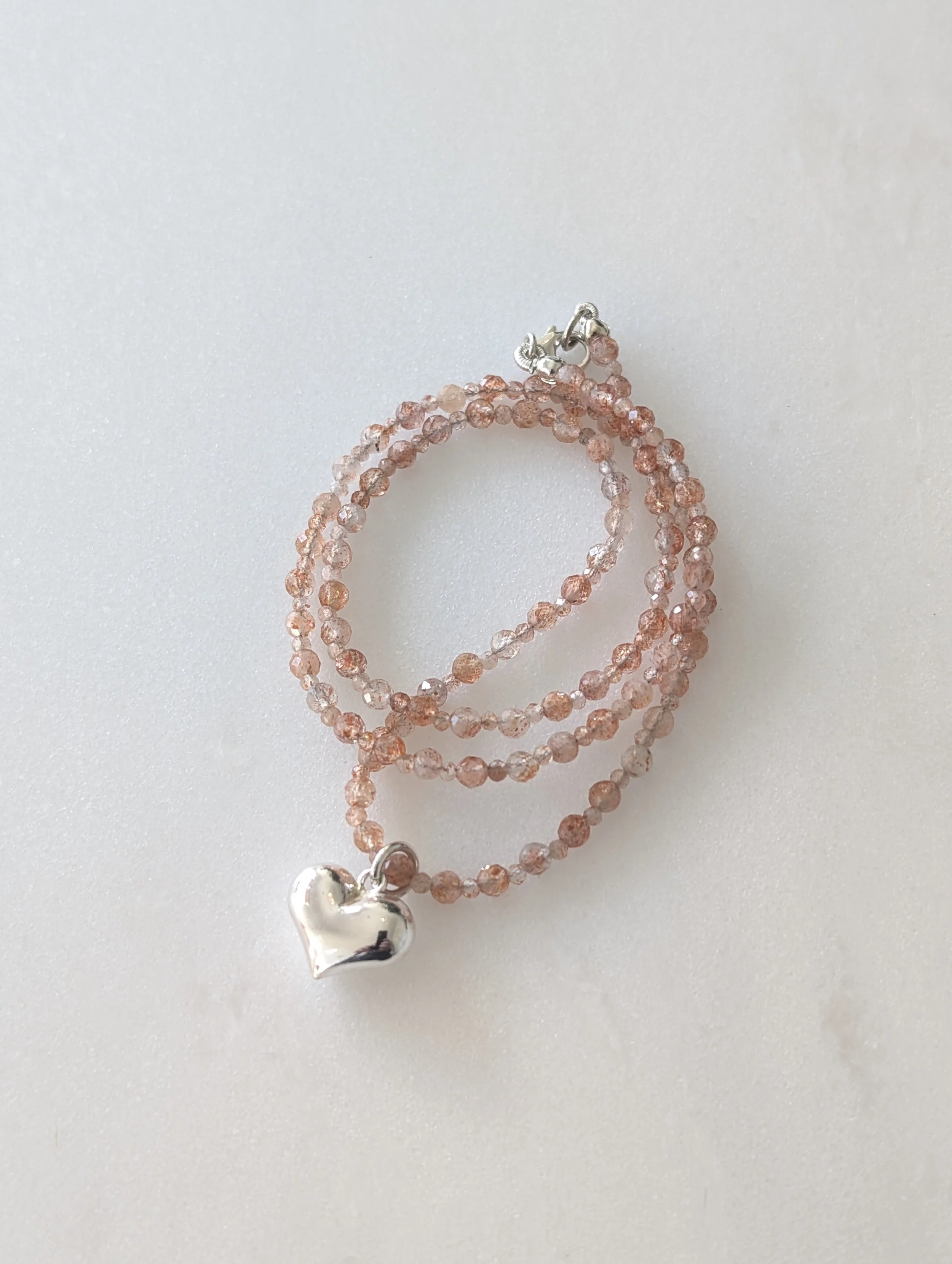 Sunstone and Sterling Silver Heart Pendant Necklace