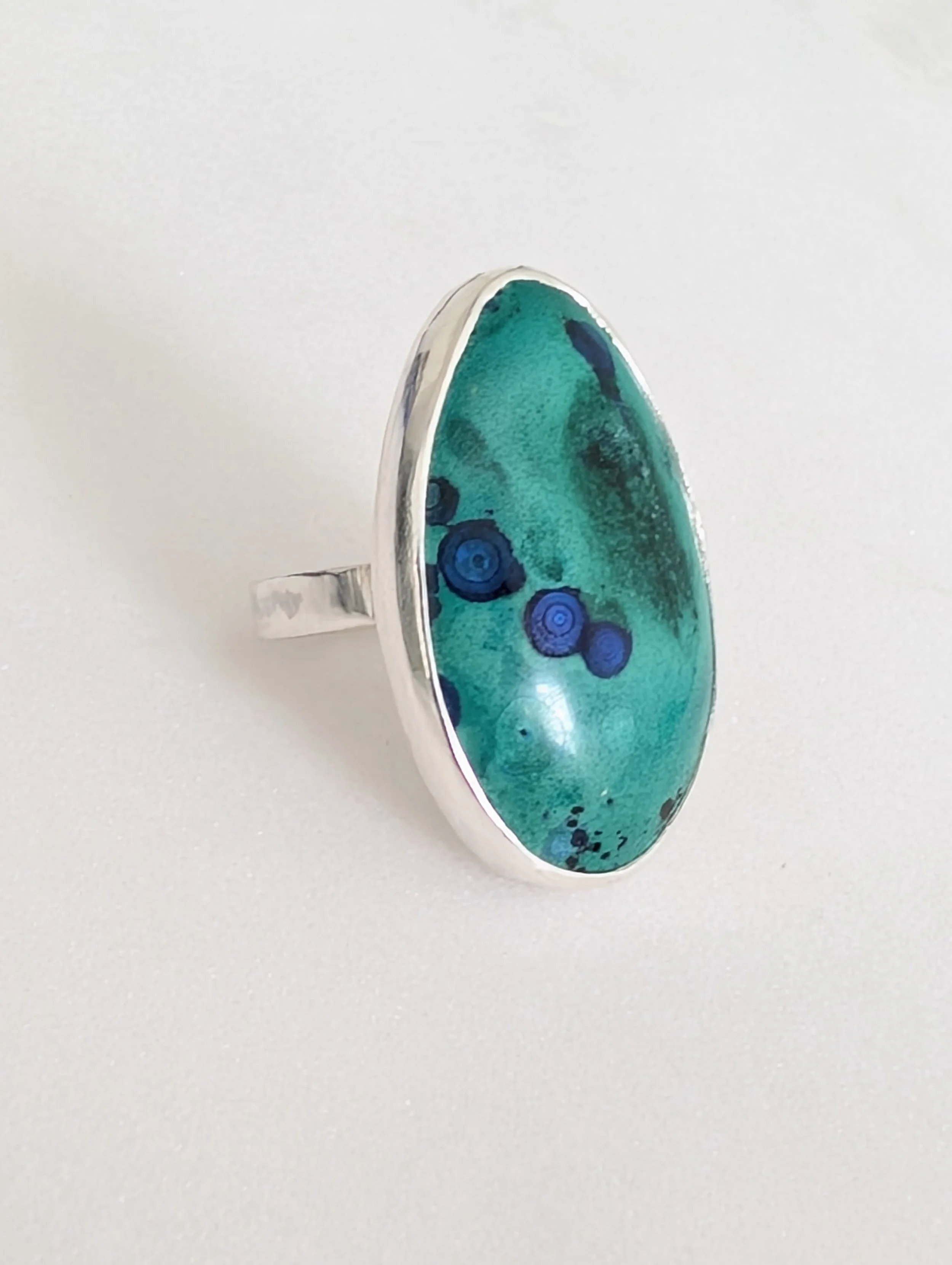 Sterling Silver Bezel Set Azurite in Malachite Ring