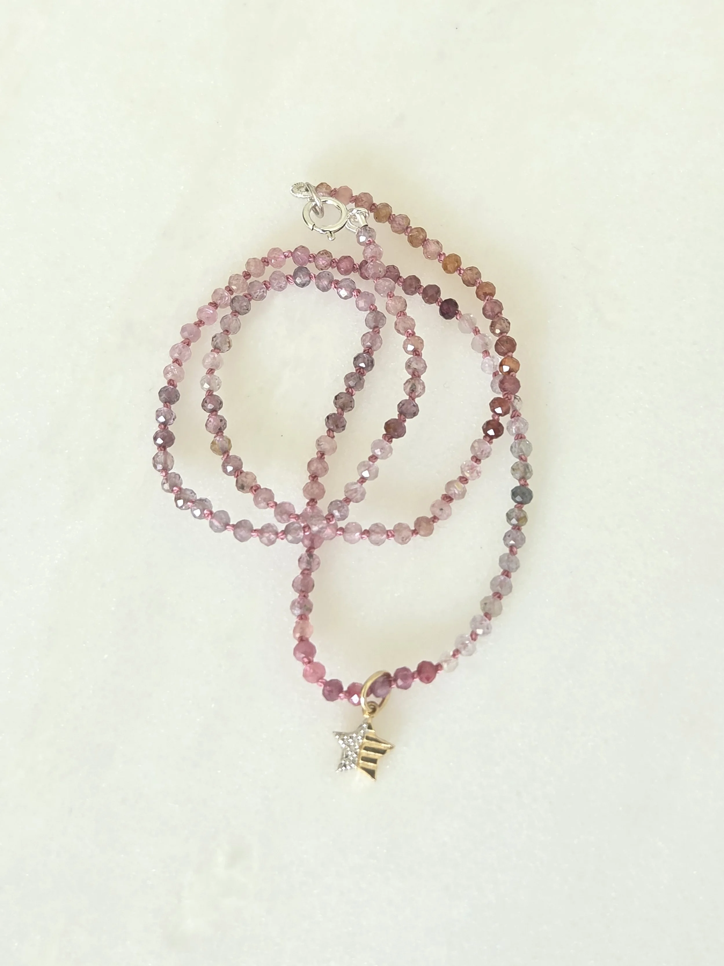 Shaded Spinel Knotted Necklace with 14k Gold Star Pendant