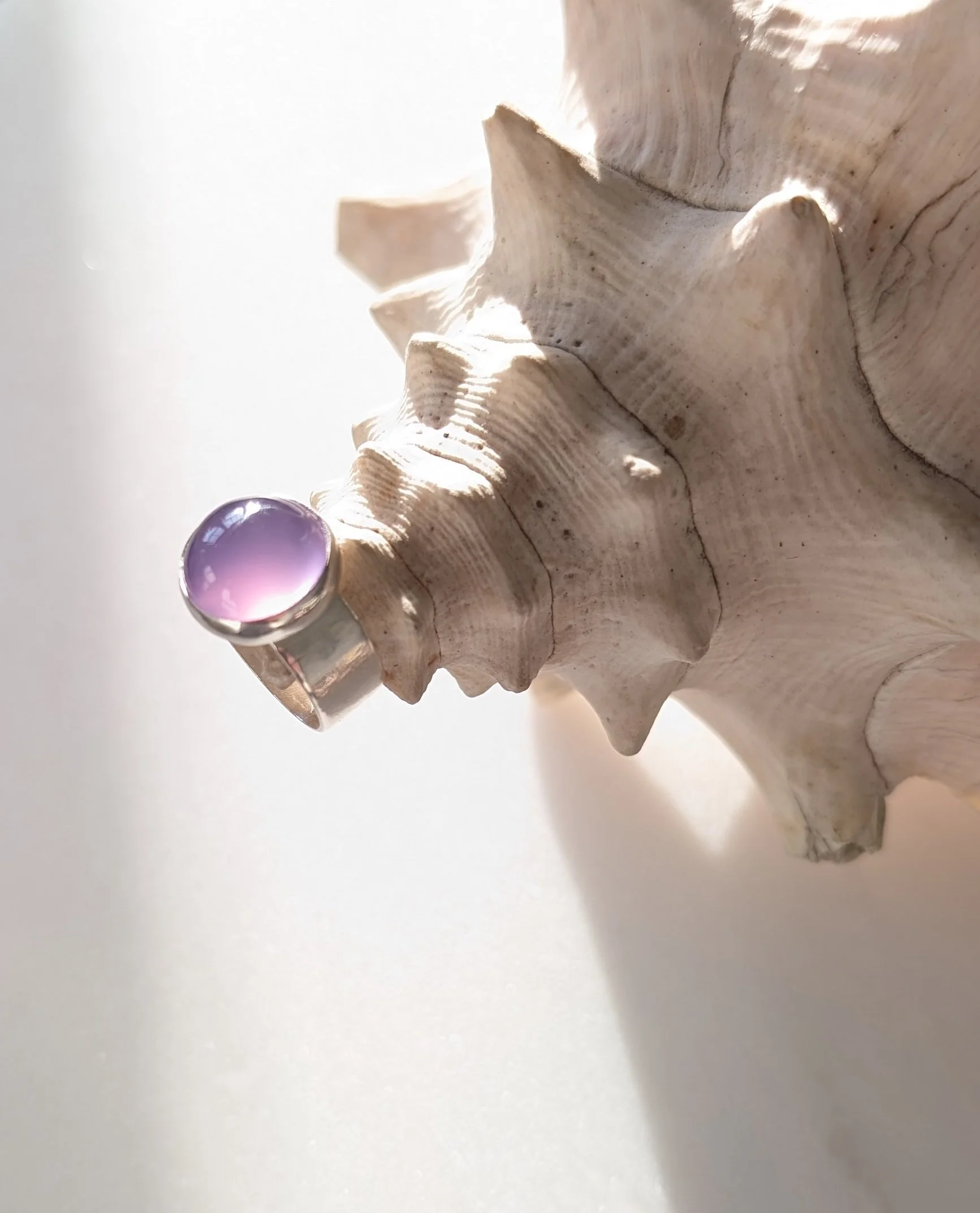 Sterling Silver Bezel Set Lilac Chalcedony Ring