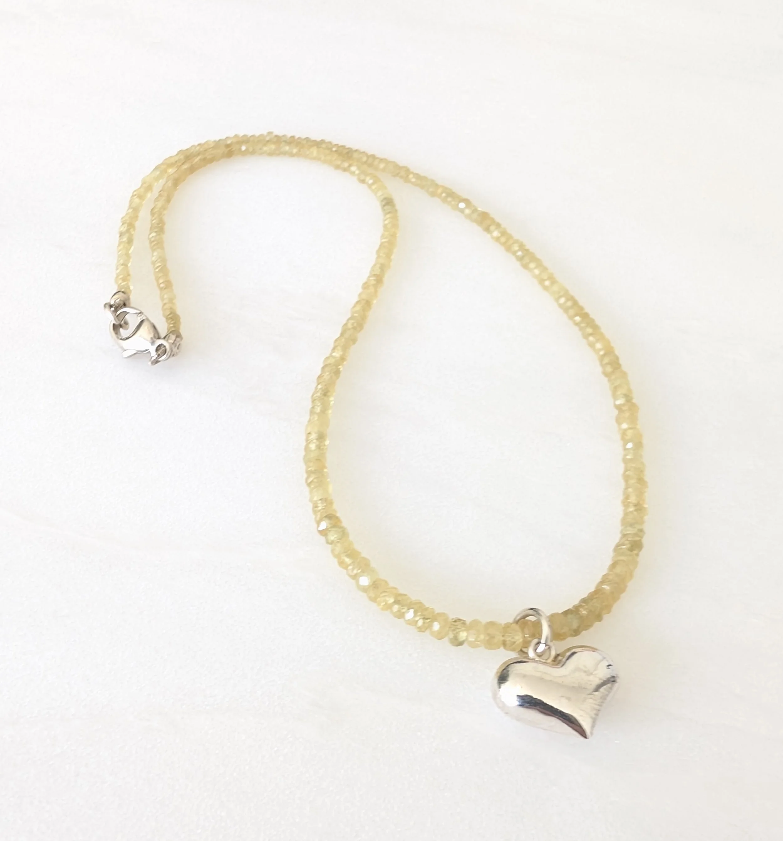 Yellow Sapphire Necklace with Puffy Heart Pendant