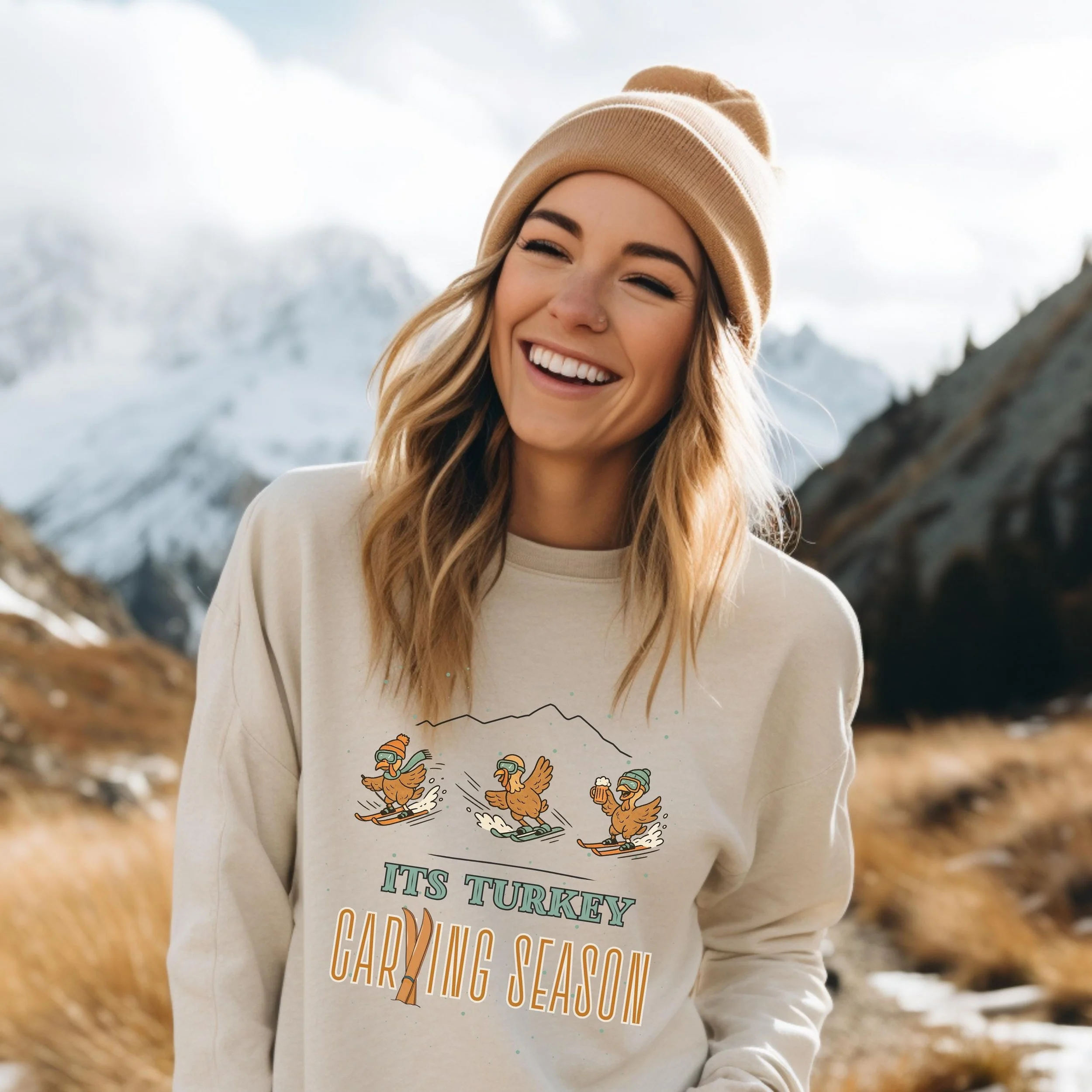 It's Turkey Carving Season Sweatshirt, Snow Skiing Holiday Sweater, Friendsgiving Top, Thanksgiving Apparel