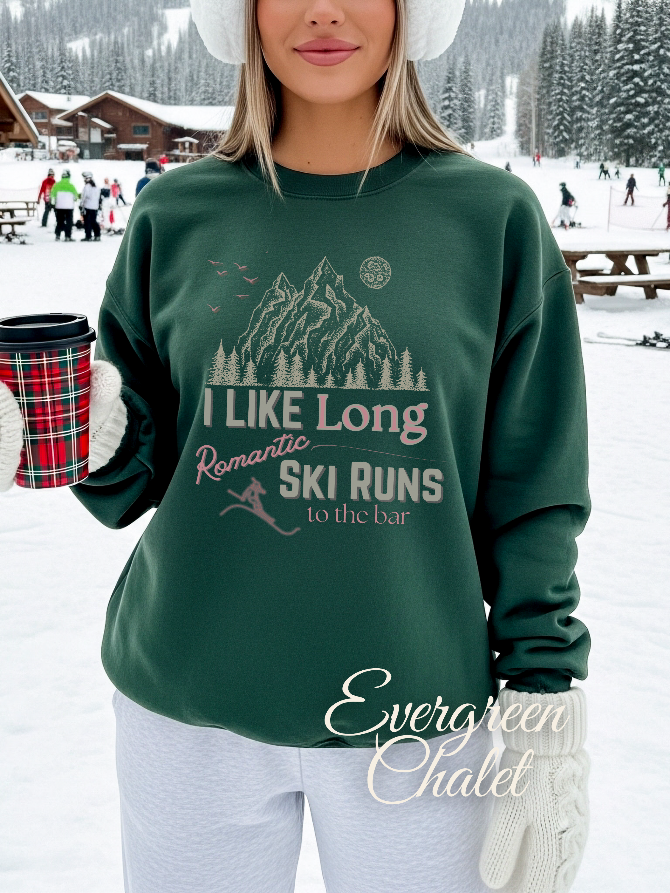 Ski Runs Crewneck Sweatshirt – "I Like Long Romantic Ski Runs" Mountain Graphic