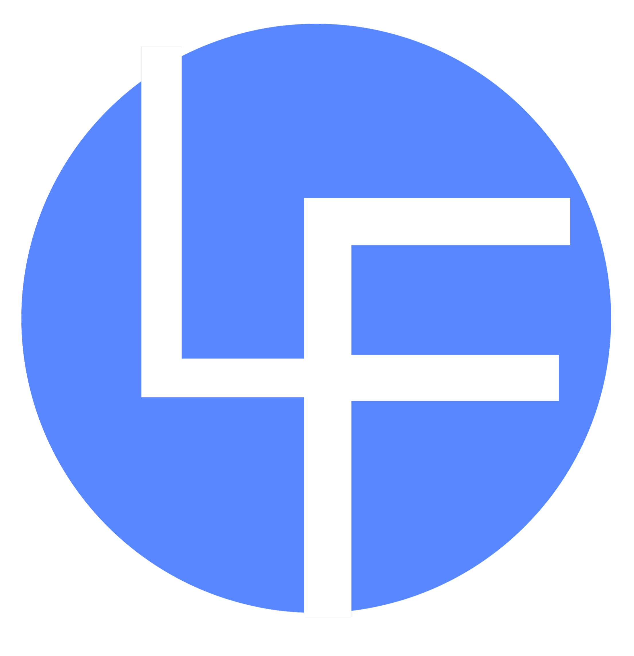 Blue circular logo with white abstract design.