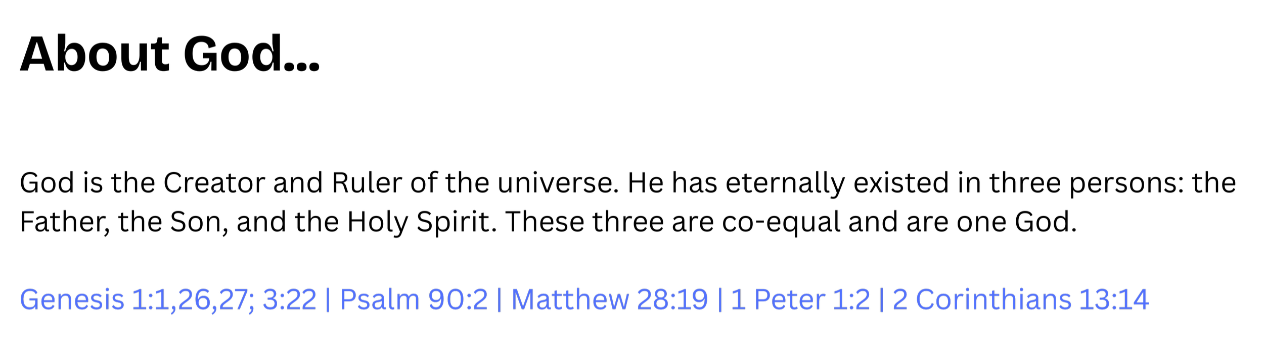 A page with a list of Bible verses including Genesis, Psalms, Matthew, 1 Peter, and 2 Corinthians.