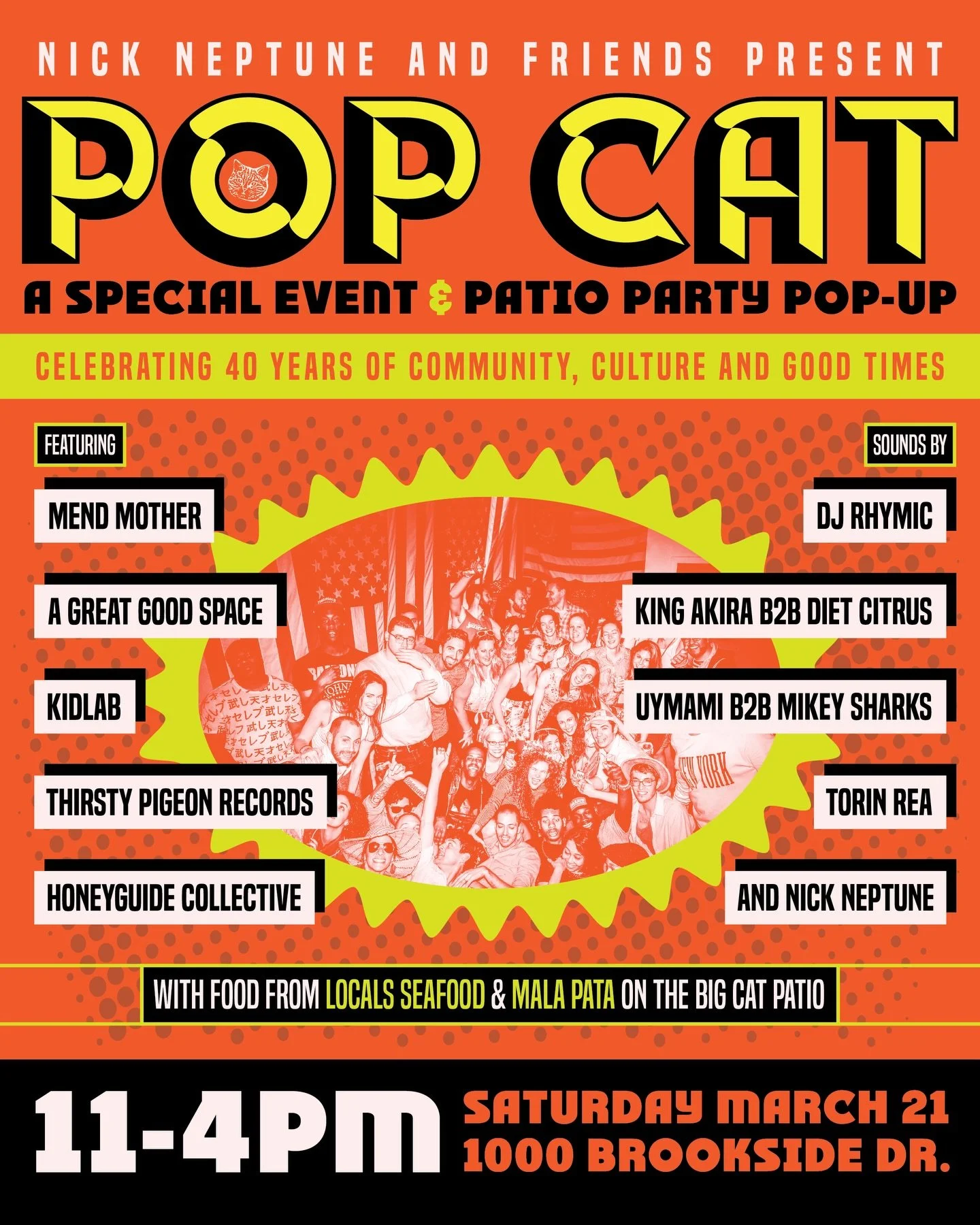 THE FINAL POP-UP 💥

From @nick.neptune >>>
On Saturday, March 21, 11 AM - 4 PM, at Big Cat on Brookside, some of North Carolina's finest culture producers in art, music, food, beverage, film, photography, architecture, and design will be ki