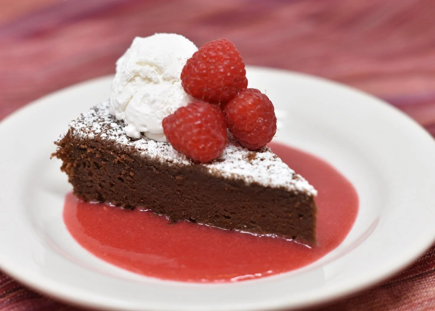 French Chocolate Cake with Raspberry Coulis