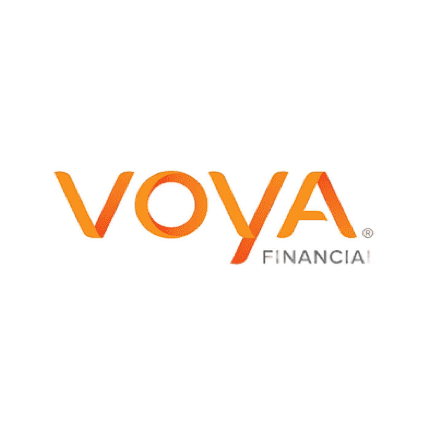 Logo for Voya Financial, featuring the word 'Voya' in orange with a stylized 'V' and 'O' and the words 'Financial' beneath in smaller gray text.