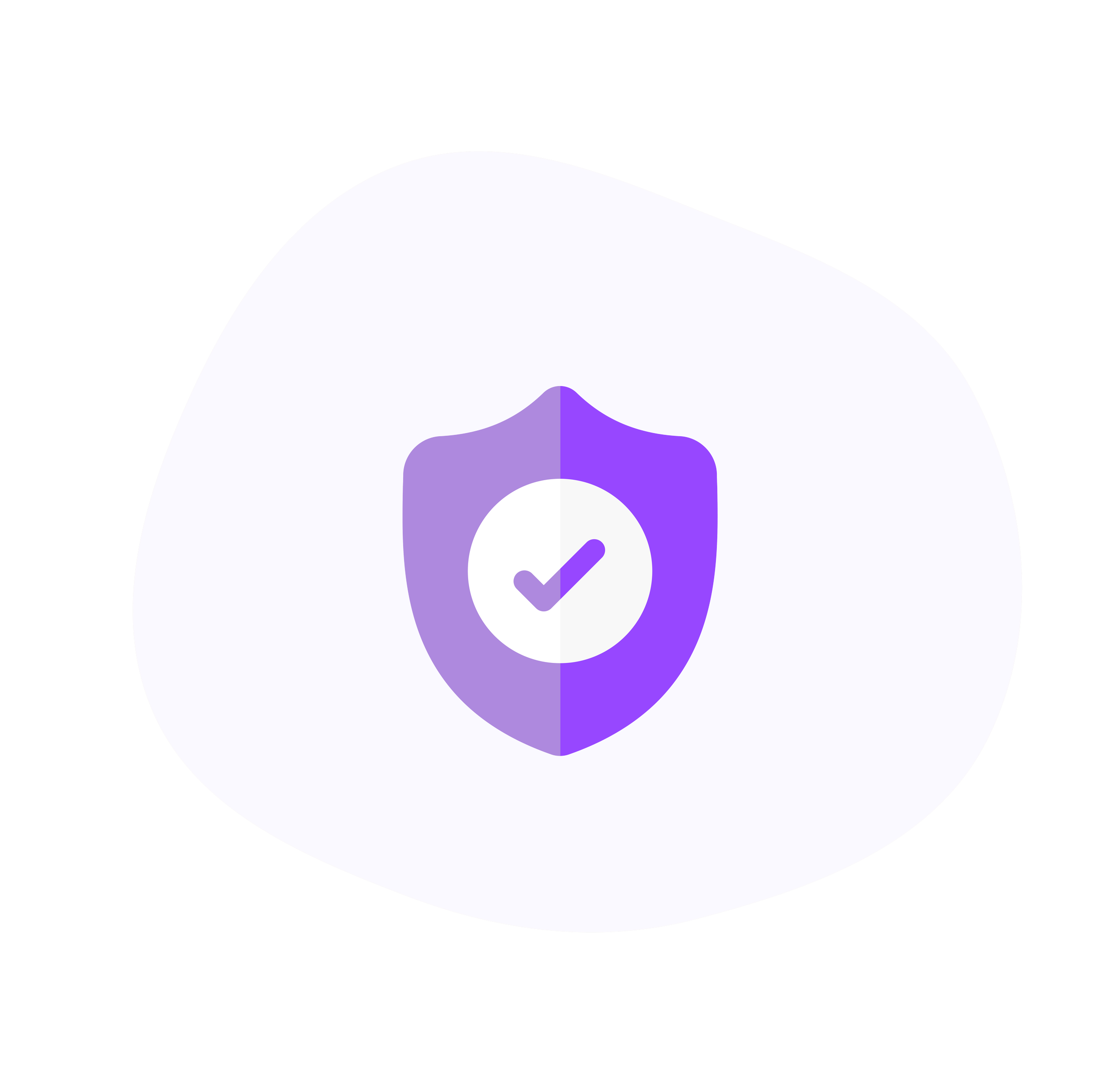 A purple shield with a checkmark in the center, symbolizing security or protection.