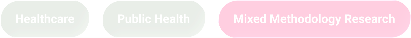 Colored labels with rounded edges that say 'Healthcare,' 'Public Health,' and 'Mixed Methodology Research'.