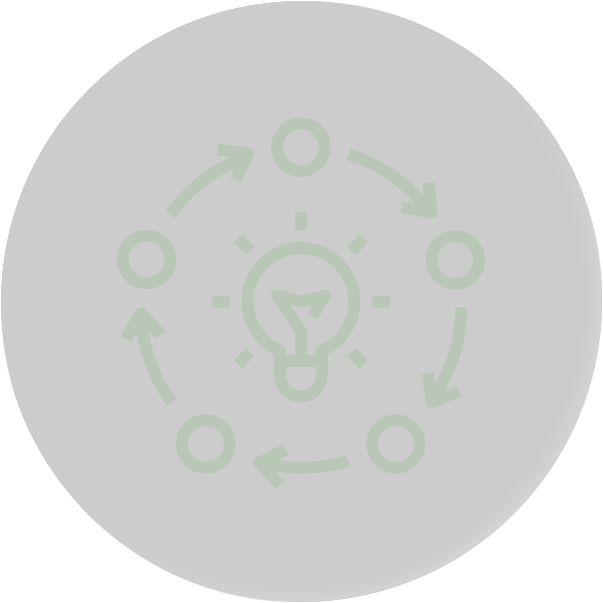 Graphical icon showing a central light bulb with a clock inside, surrounded by a circular cycle of arrows connecting six empty circles.