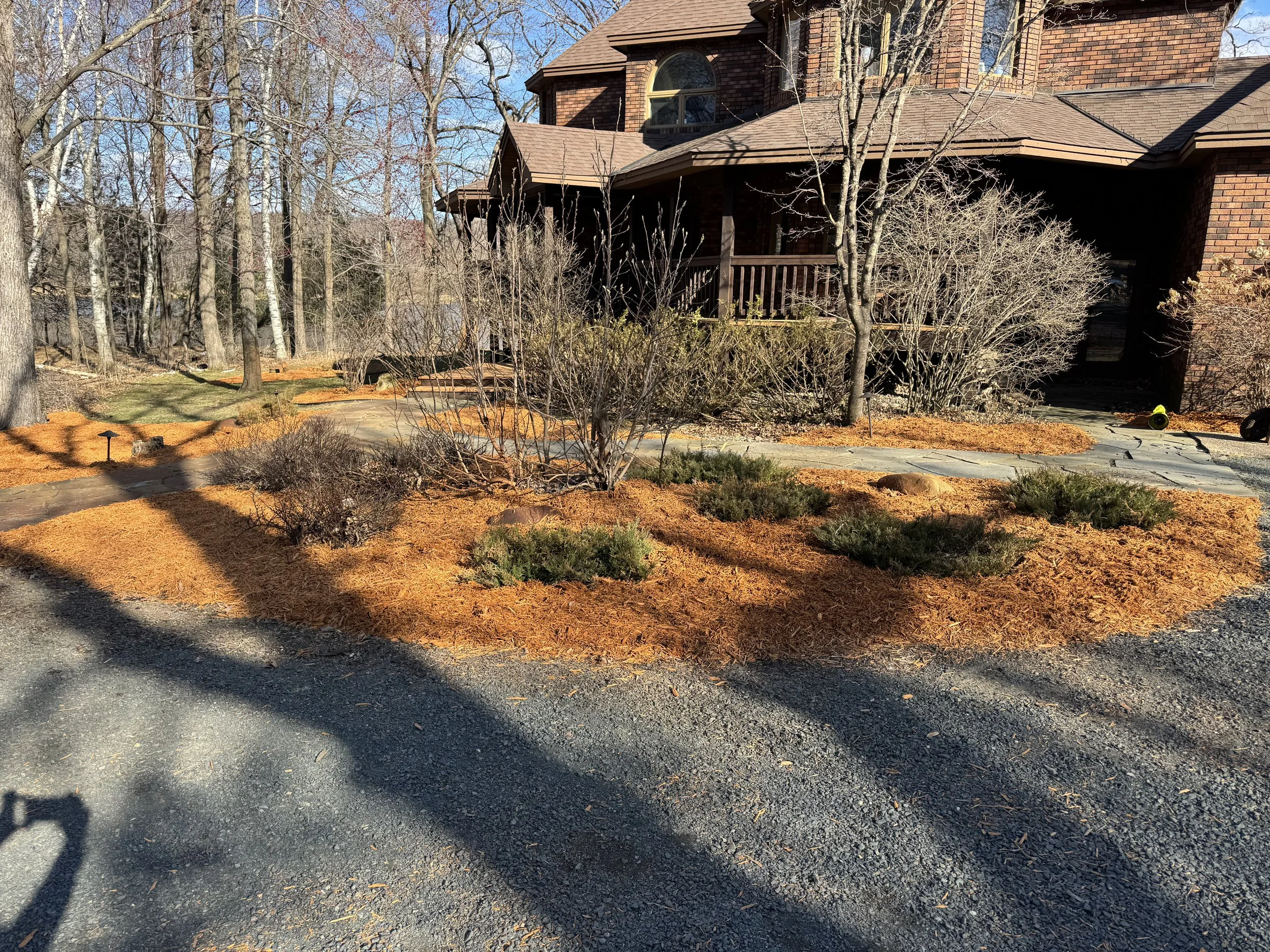 Starting off the year strong with freshly laid gold mulch in every garden bed.
