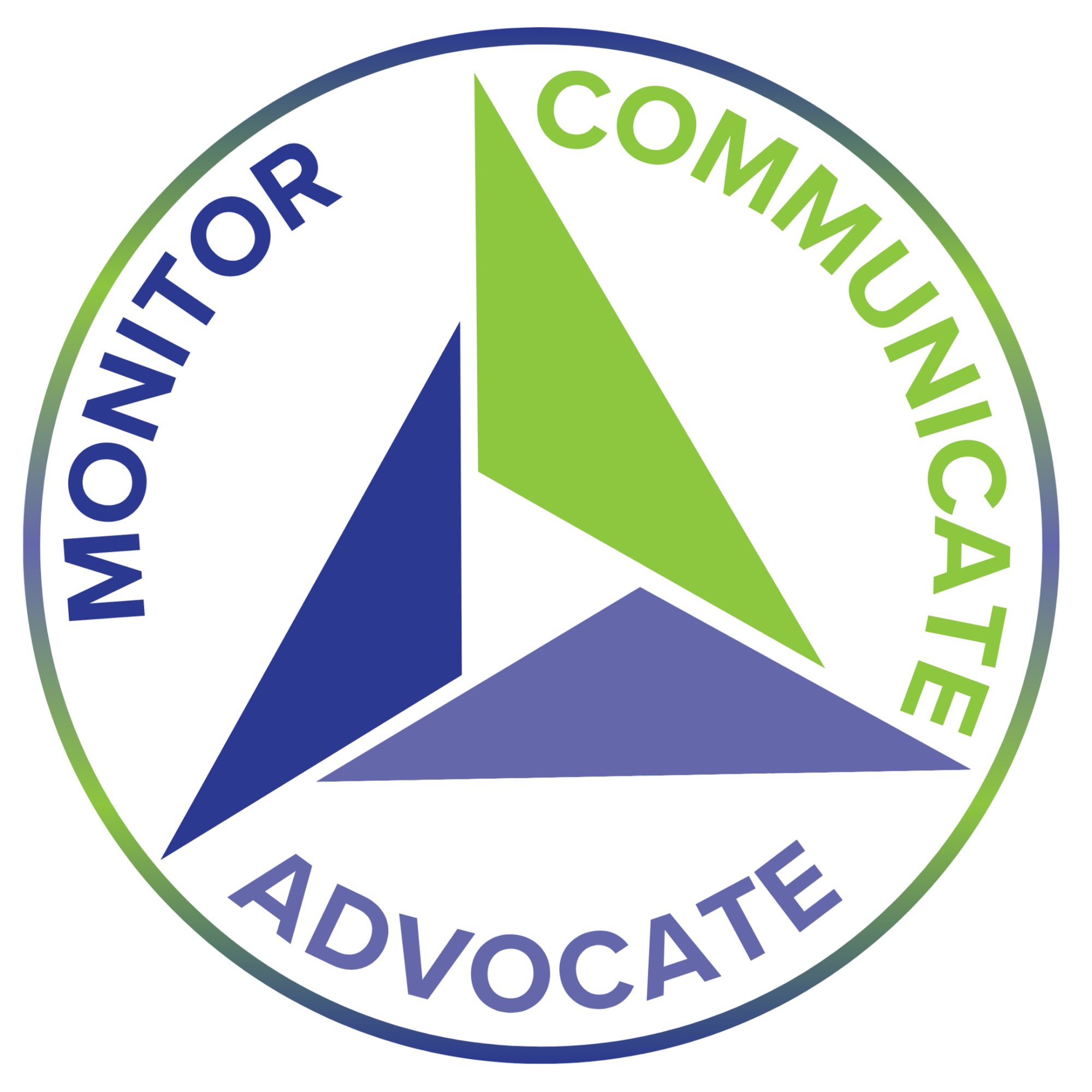 A 3D pie chart with four segments labeled 'Monitoring', 'Communication', 'Advocacy', and 'Leadership'.