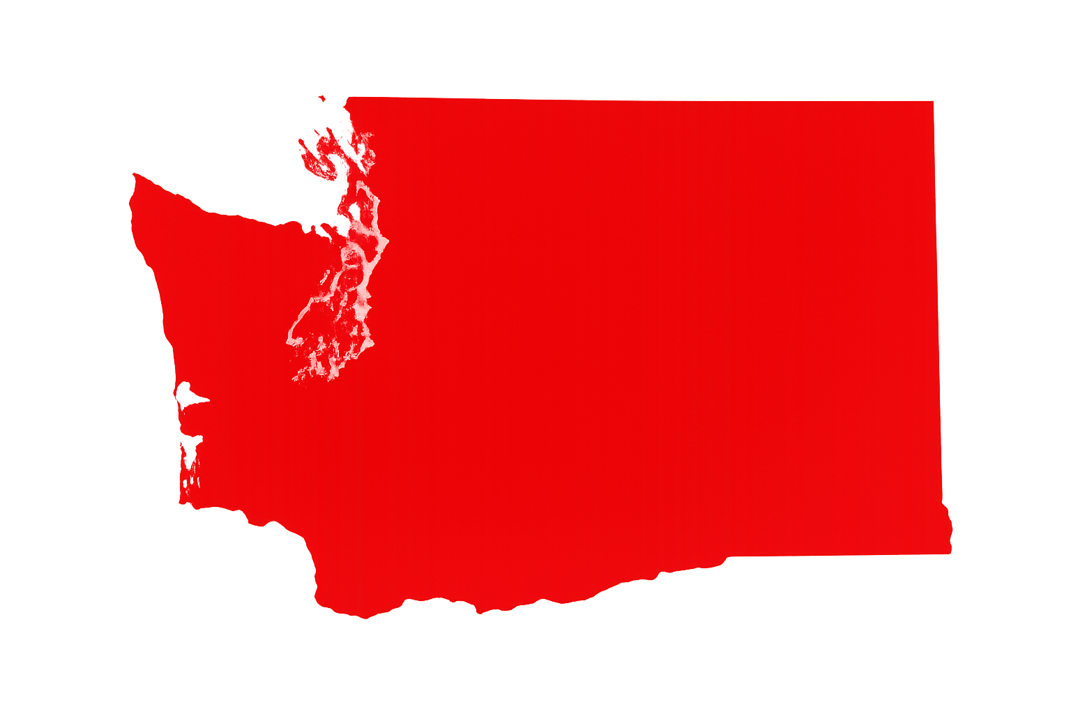 A digital map of the state of Washington with a red overlay.