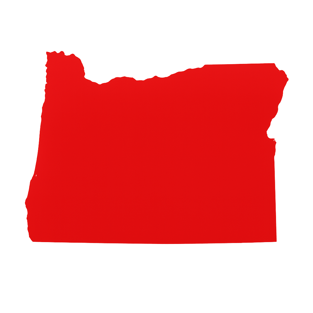 A map of the state of Oregon in the United States, depicted in red.