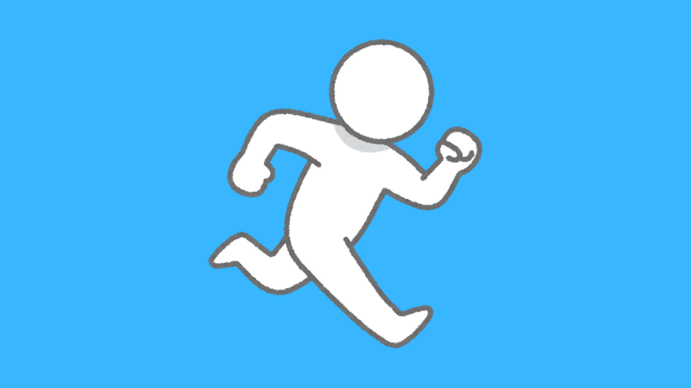 Icon of a person running on a blue background.