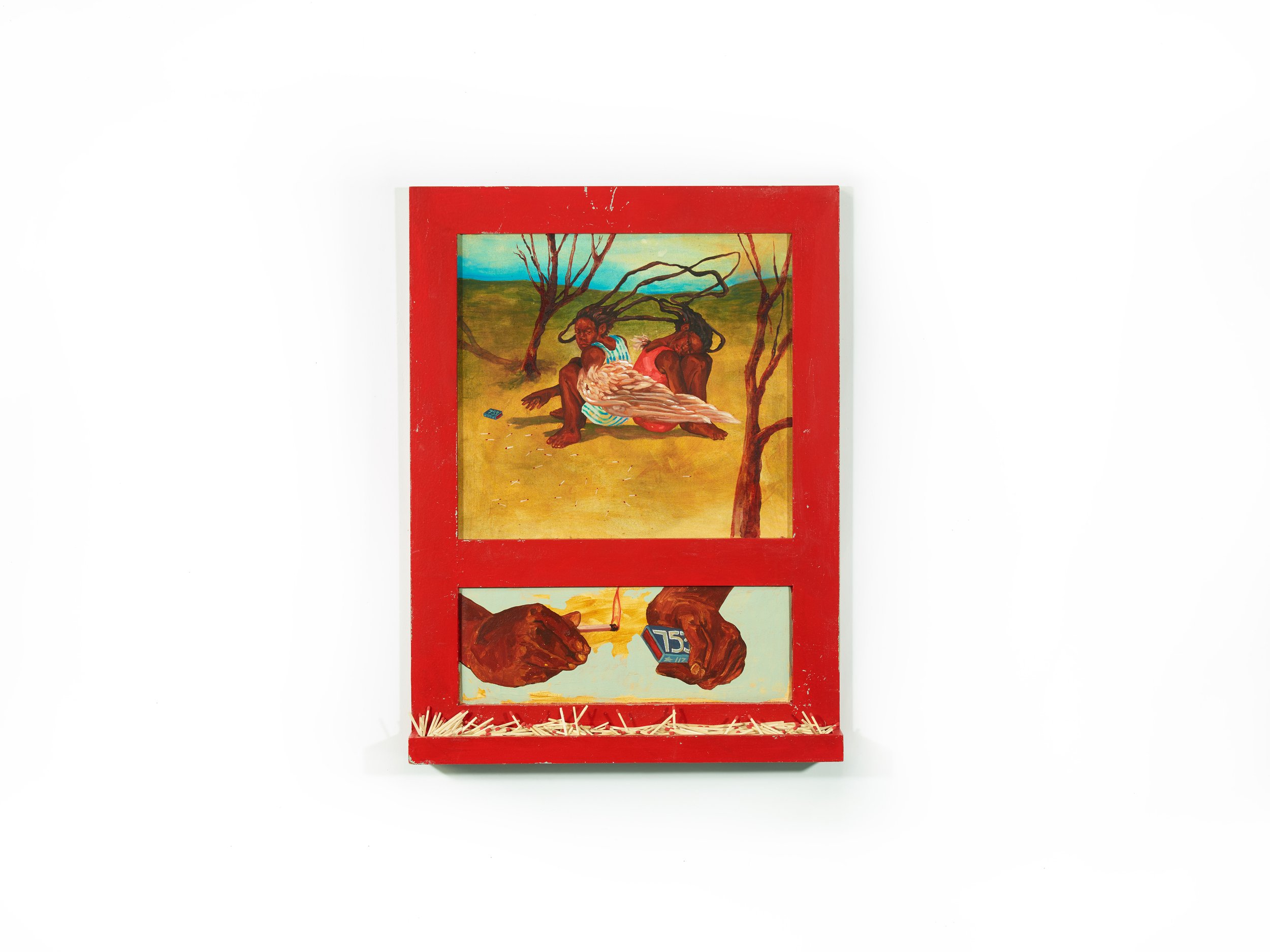 Alexandria Couch | 753-117 |  Oil, acrylic, and matches in found object frame | 24 x 18 inches | 2025