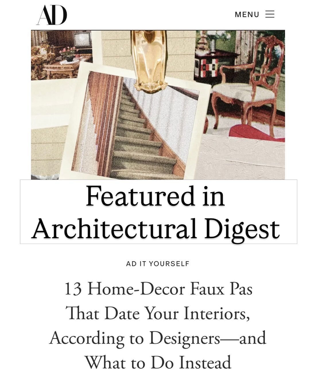 Featured in Architectural Digest. 

A surreal moment seeing Hauza Studio included in a publication I&rsquo;ve admired for years.
I shared my thoughts on why layered, collected interiors always feel more elevated than perfectly matched spaces.
Very gr