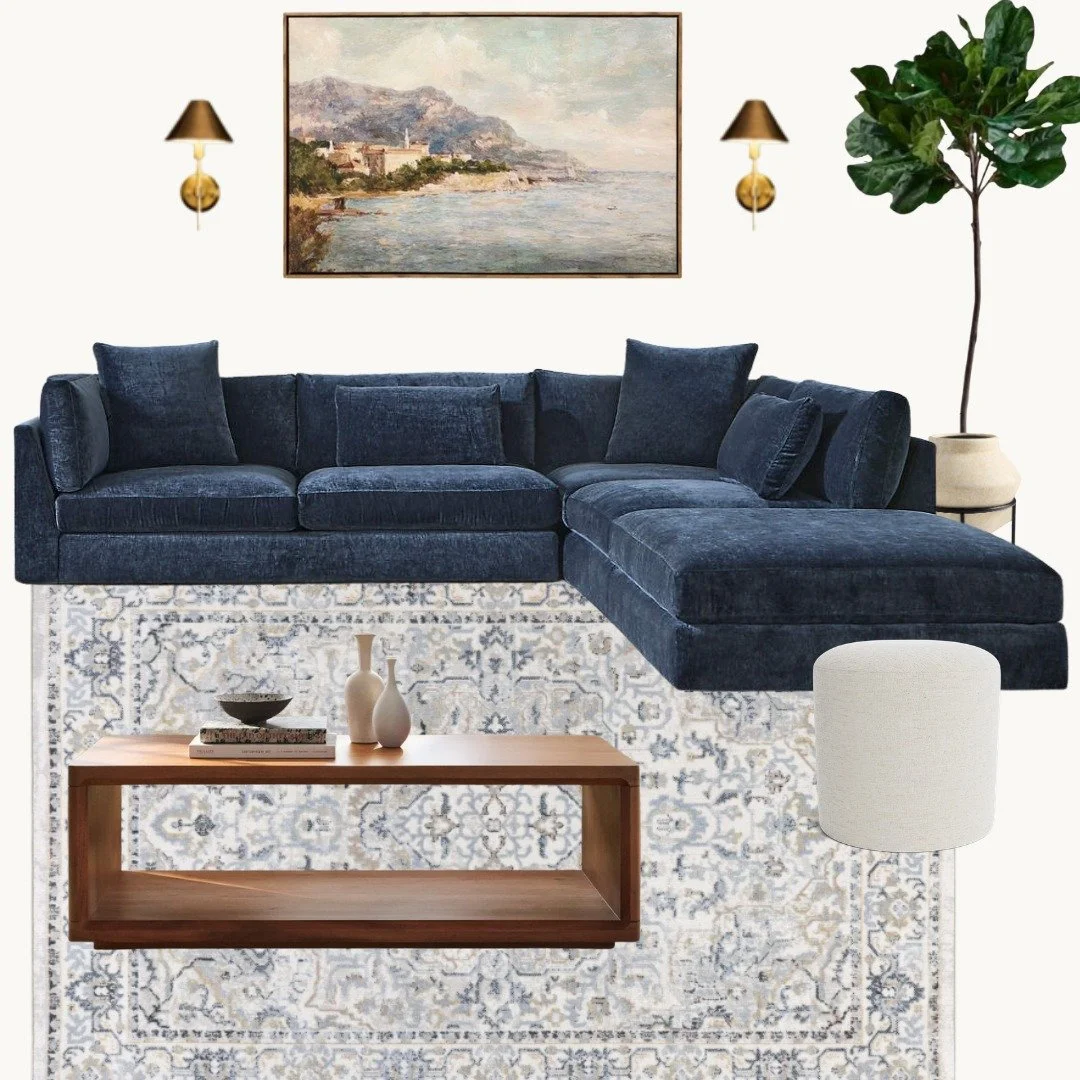 Cozy basement lounge concept for a Montauk vacation home

The goal was to create a space that feels elevated but still relaxed and comfortable enough for movie nights, guests, and slow weekends away.

Leaning into:
&bull; deep navy tones
&bull; warm 