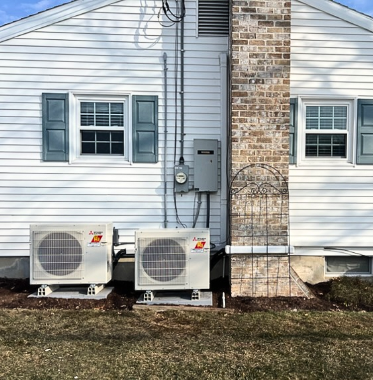 Residential HVAC system with furnace and piping during routine maintenance