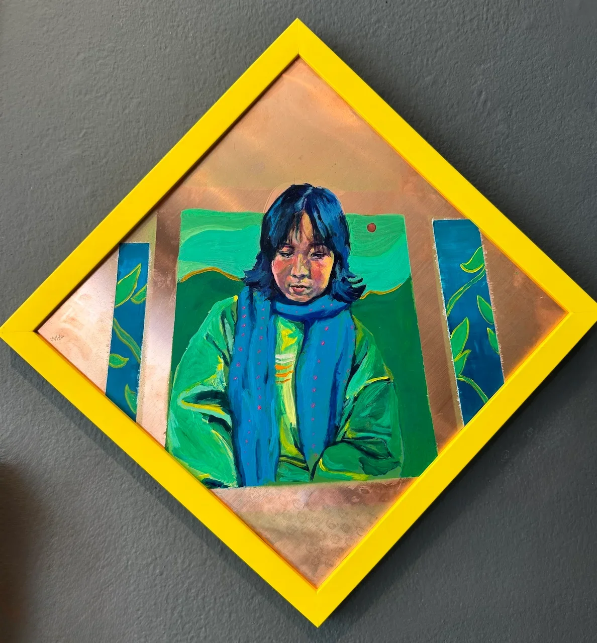 Cici in Fall Studies, 12’’ x 12’’,  acrylic on copper, 2025