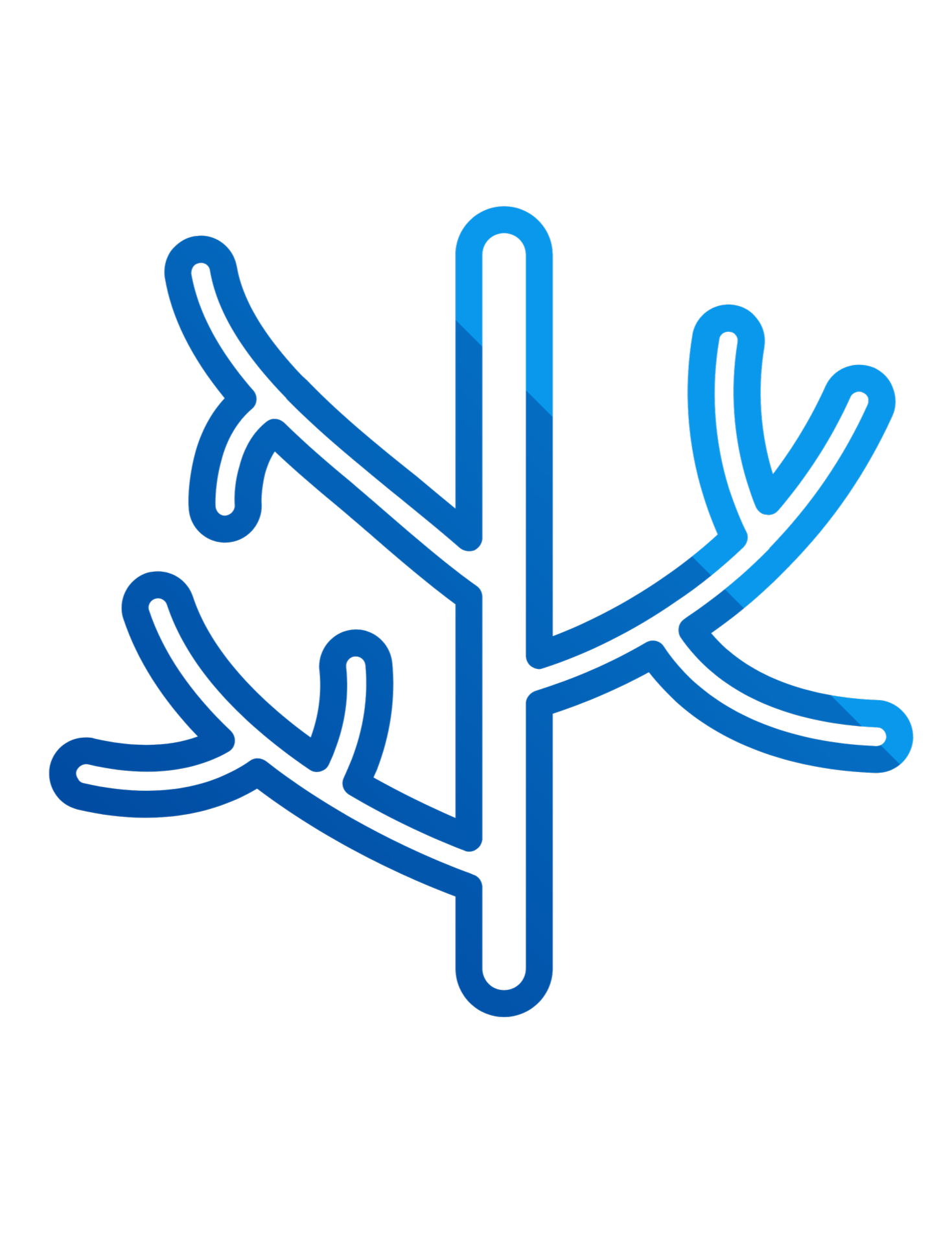 Blue neon sign in the shape of a tree with branches on a black background.