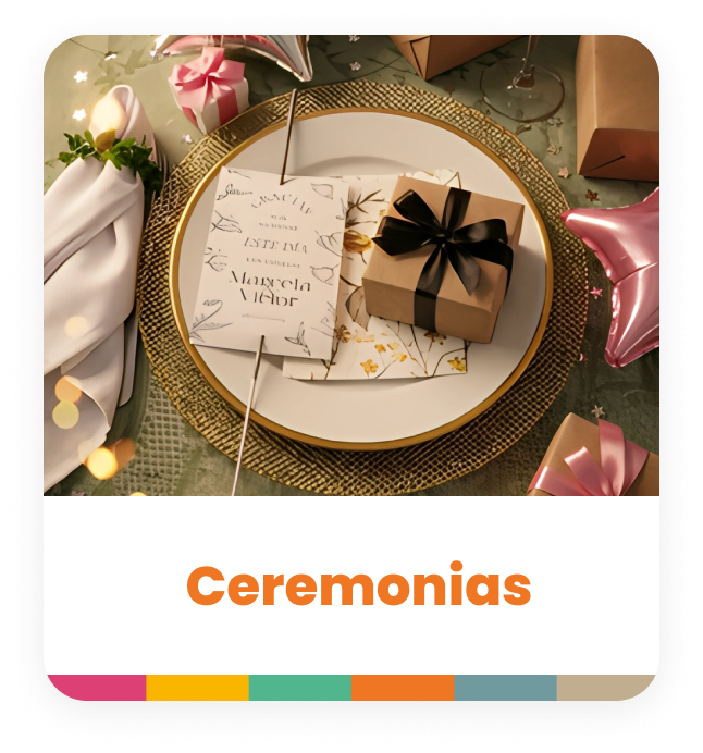 Mesas decoradas con regalos envueltos, velas y papel de invitación, preparación para una ceremonia o evento especial.