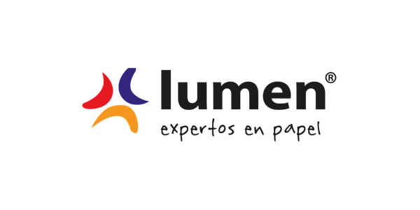 Logotipo de lümen con el lema 'expertos en papel'