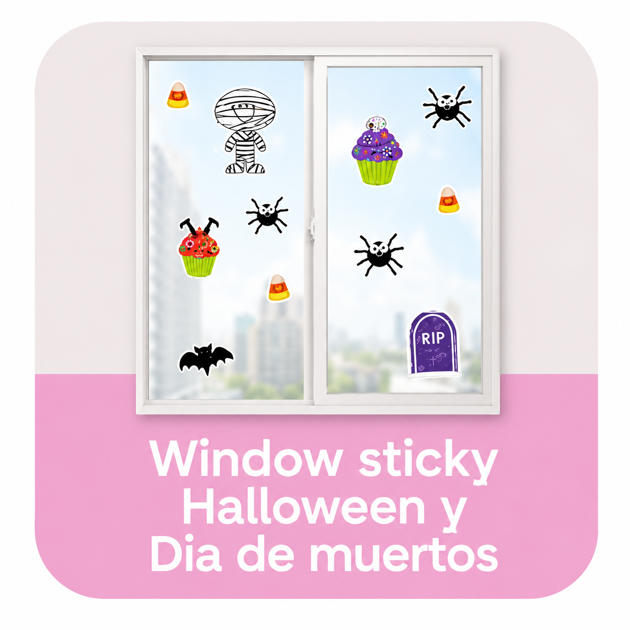 window sticky hallowen y Día de Muertos