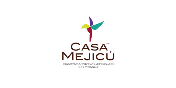 Logotipo de Casa Mejicú con un diseño de flor colorida y texto en español.