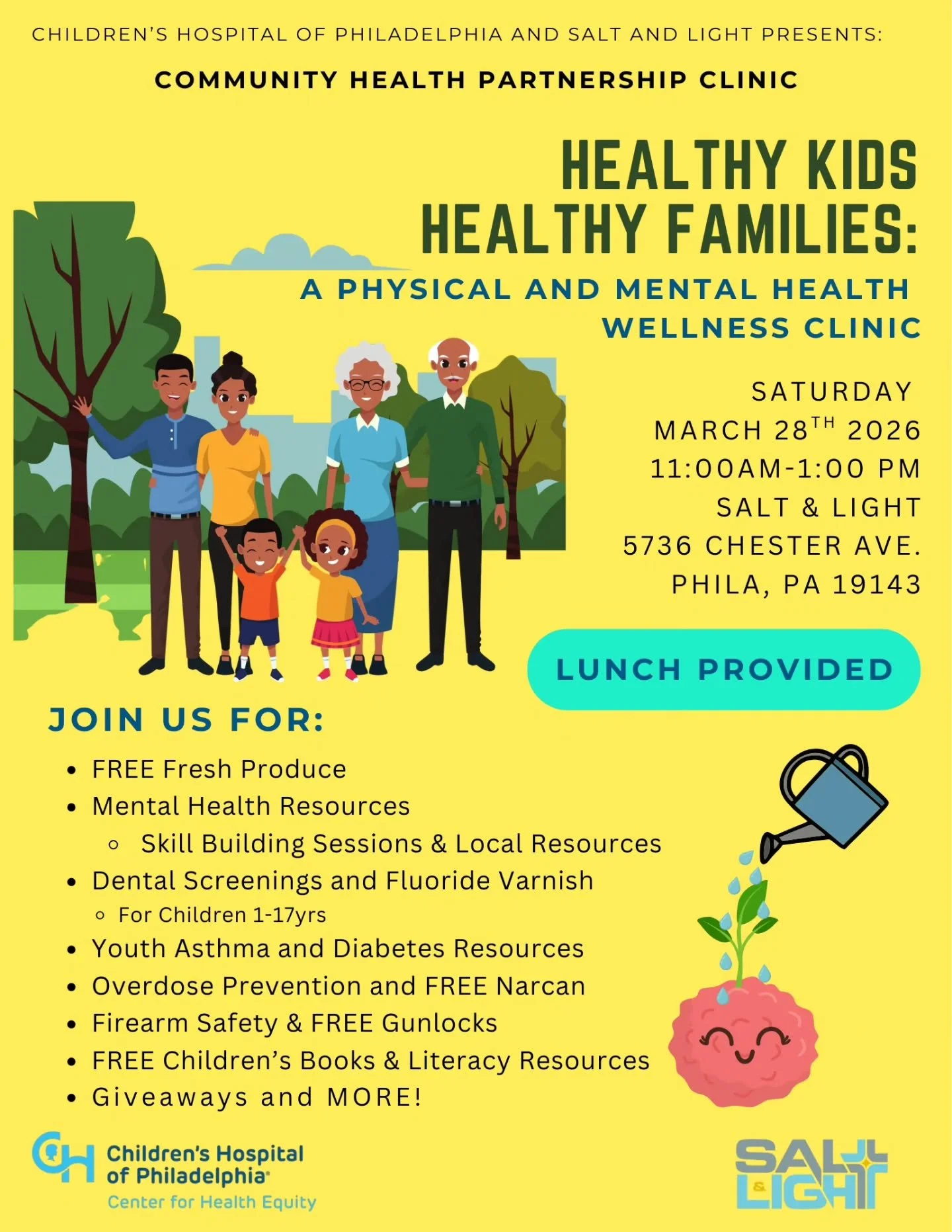 Healthy Kids. Healthy Families. 💛
Join us this Saturday for a FREE Community Health Partnership Clinic bringing resources, wellness, and support directly to the community!

✨ Kingsessing Heals will be in the building providing trauma-informed resour