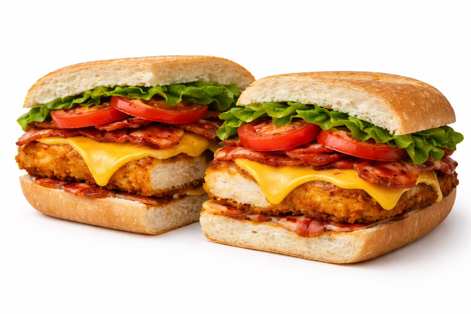 Fried Chicken Cutlet sandwich, American Cheese, Bacon, Lettuce, Tomato, Mayo