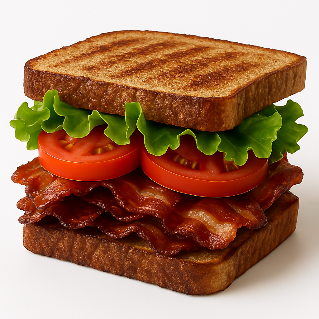 A grilled bacon lettuce and tomato sandwich on toasted bread.