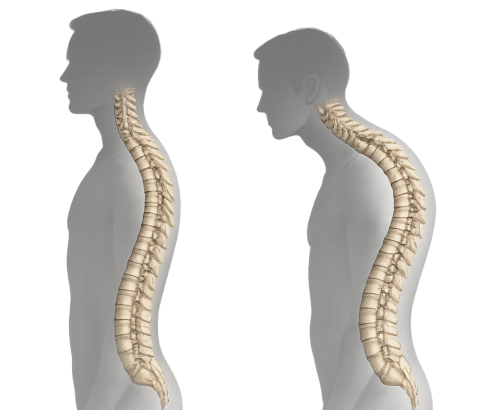 Left shows normal structure from the side (laterally), right shows abnormal structure from the side (laterally)